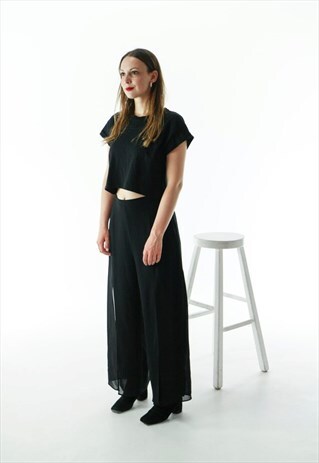 HIGH WAISTED FLARED PANTS / BLACK PANEL PANTS