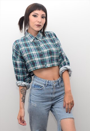 VINTAGE 90'S GRUNGE CHECKED REWORKED CROPPED SHIRT
