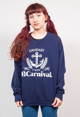 VINTAGE 90'S NAVY BLUE CARNIVAL ANCHOR PRINT SWEATSHIRT