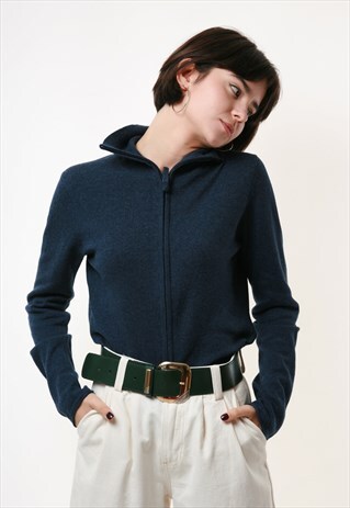 80S VINTAGE CASHMERE ZIP UP TURTLENECK JUMPER SWEATER 1797