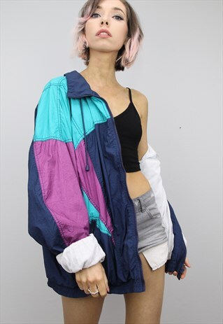VINTAGE 80S 90S OVERSIZED SHELL SUIT FESTIVAL JACKET