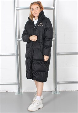 Vintage Kappa Puffer Jacket in Black Quilted Trench Medium