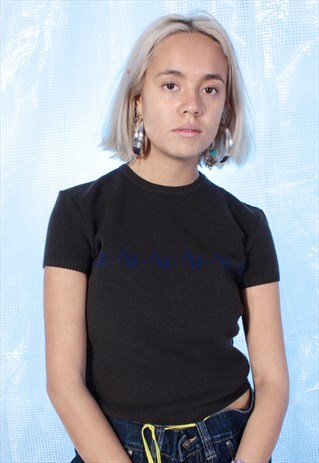 VINTAGE ARMANI JEANS BROWN AND BLUE WOOLLEN TOP