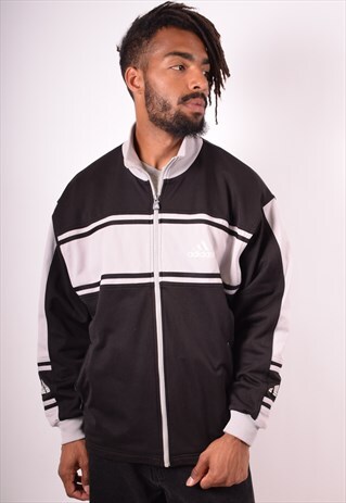 ADIDAS MENS VINTAGE TRACKSUIT TOP JACKET MEDIUM BLACK 90S