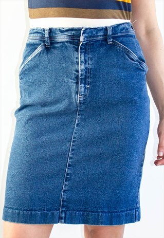 VINTAGE HIGH WAIST DENIM PENCIL SKIRT