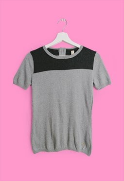 Vintage 90's CAMPUS Cotton Knit Short Sleeves Grey and Black