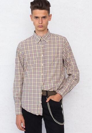 VINTAGE YELLOW GANT RUGGER LONG SLEEVE CHECKERED SHIRT