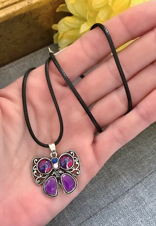 PURPLE BUTTERFLY CORD NECKLACE