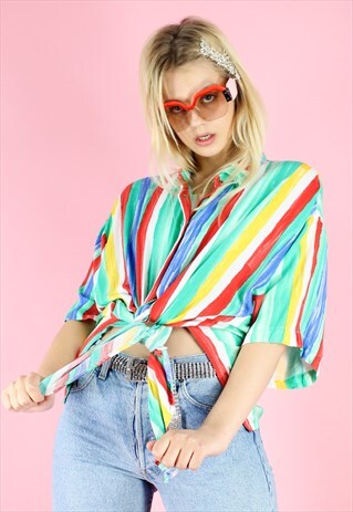 VINTAGE 90S Y2K COLORFUL RAINBOW STRIPED FESTIVAL SHIRT