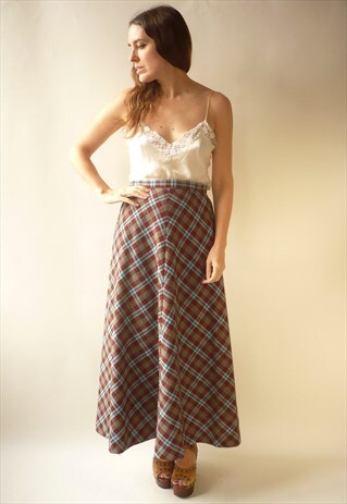 1970'S VINTAGE PLAID CHECK A-LINE TARTAN MAXI SKIRT