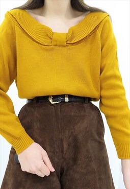 80s Vintage Yellow Bow Jumper