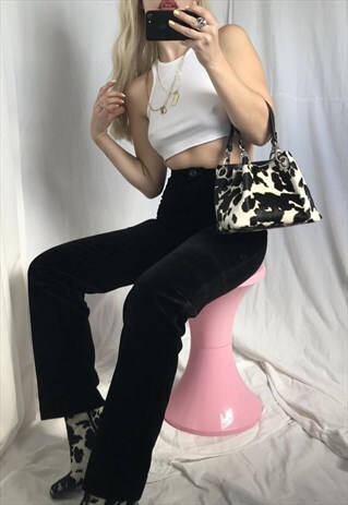 REVIVAL VINTAGE 70S SUPER HIGHWAISTED BLACK VELVET TROUSERS