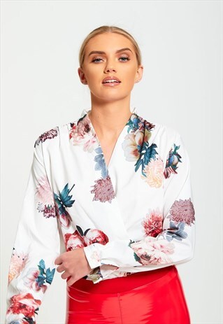 FLORAL WRAP FRONT BODYSUIT