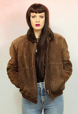 1980S VINTAGE MILK CHCOCOLATE SUEDE FLIGHT BOMBER JACKET