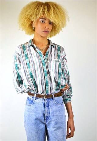VINTAGE 80'S STRIPE AND AZTEC PRINT SHIRT