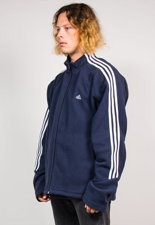 VINTAGE 90'S ADIDAS NAVY ZIP UP FLEECE JACKET