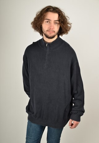 VINTAGE NAUTICA 1/4 ZIP SWEATSHIRT IN NAVY BLUE