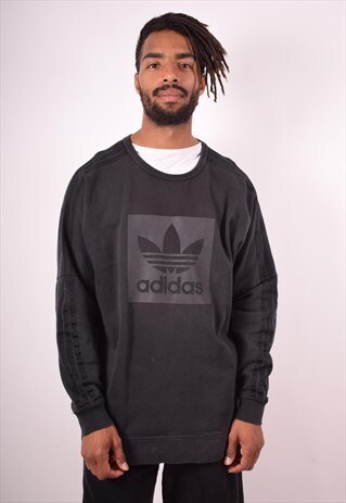 ADIDAS MENS VINTAGE SWEATSHIRT JUMPER LARGE BLACK 90S