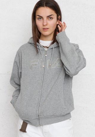 VINTAGE GREY FILA HOODIE TRACK JACKET