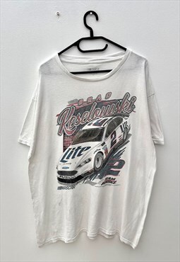 NASCAR brad Keselowski white racing T-shirt XL 