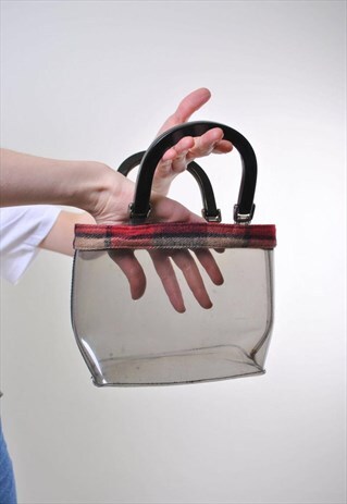 VINTAGE WOMEN TRANSPARENT GREY MINI HAND BAG