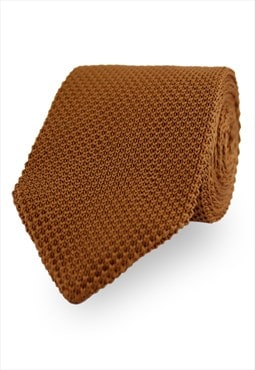 Wedding Handmade Polyester Knitted Tie In Caramel Brown
