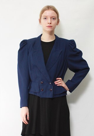 VINTAGE 80' BEAUTIFUL ELEGANT NAVY BLUE JACKET WITH BUTTONS