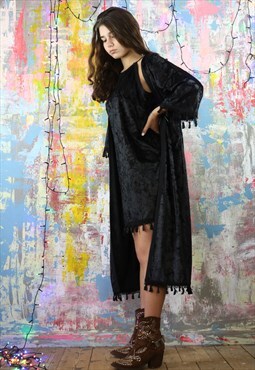 Black Velvet Kimono with Tassels