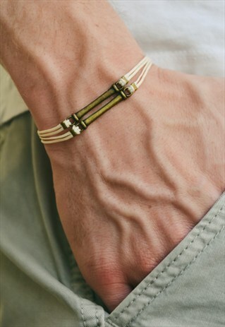 MEN'S BRACELET, BEIGE BRACELET FOR MEN WITH TWO BRONZE BARS