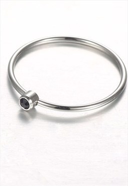 Silver Dainty Black Crystal Midi Ring