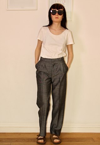 80S HIGH WAISTED GREY TAILORED TROUSERS