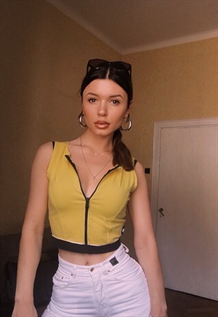 KAPPA VINTAGE ACID YELLOW WORK WEAR STYLE TOP VEST FROM 90S