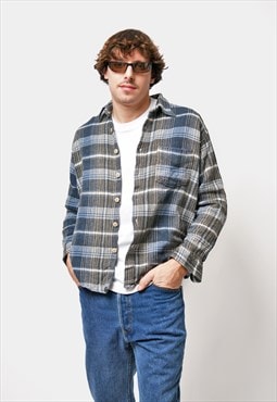 Vintage plaid heavy shirt mens in blue grey warm shirt Y2K