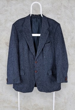 St Michael Blue Tweed Blazer Jacket Pure New Wool Men's 44"
