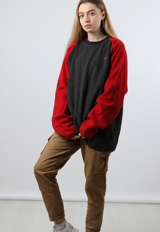 VINTAGE FILA LARGE GREY AND RED LOGO FLEECE SWEATSHIRT