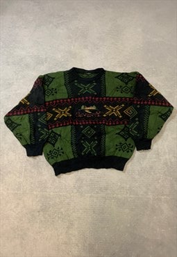 Vintage Knitted Jumper Embroidered Patterned Grandad Sweater