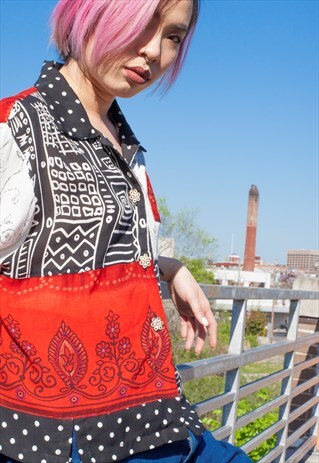 VINTAGE 90S JAPANESE ABSTRACT PRINT BLOUSE