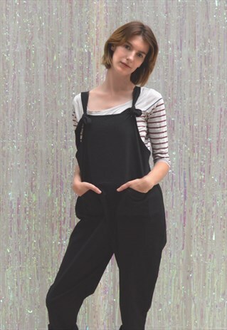 BLACK LINEN TIE DUNGAREES