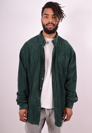 MENS VINTAGE CORDUROY SHIRT XXL GREEN 90S