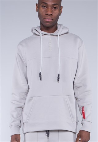 STONE HOODIE WITH KANGAROO POCKET AND LOGO AT CHEST