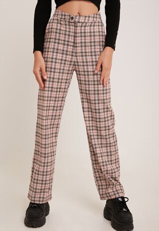 TARTAN PALAZZO TROUSERS - BEIGE