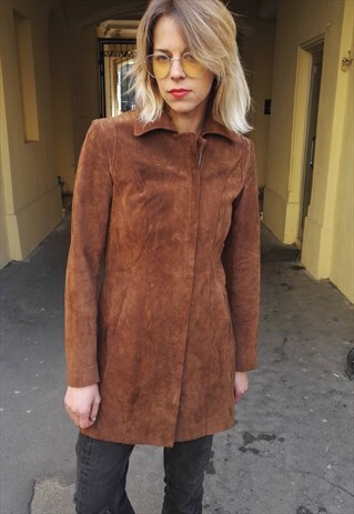 VINTAGE 90' BROWN SUEDE UNISEX COOL BOHO BROWN COAT