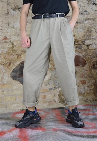 VINTAGE BEIGE STRAIGHT CLASSIC SUIT TROUSERS