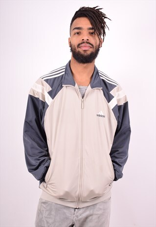 ADIDAS MENS VINTAGE TRACKSUIT TOP JACKET LARGE GREY 90'S