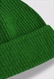 WOOL RIB-KNIT GREEN BEANIE HATS FOR WOMEN
