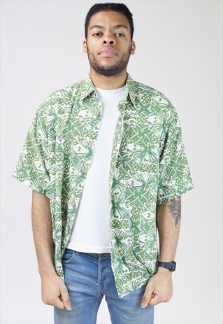 VINTAGE 90S GREEN ABSTRACT PATTERNED SHIRT