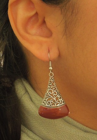 ORANGE AND SILVER EVENING FILIGREE EARRINGS