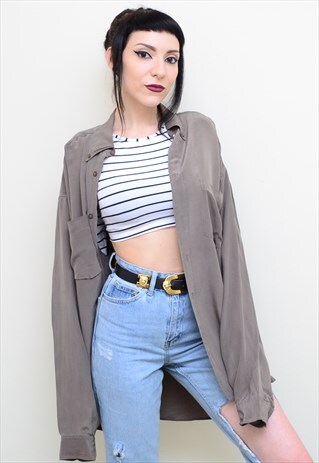 VINTAGE 90'S GENUINE SILK MOCHA BROWN OVERSIZED SHIRT