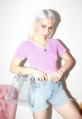 VINTAGE 80S PINK STRIPED CROP TOP