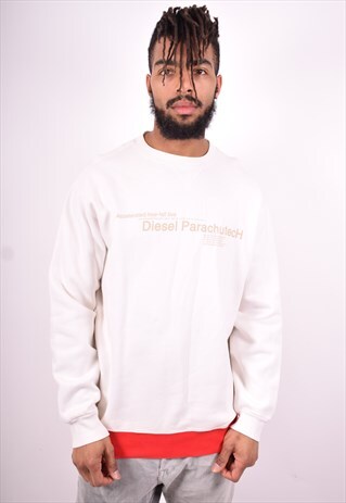 DIESEL MENS VINTAGE SWEATSHIRT JUMPER XL WHITE 90'S